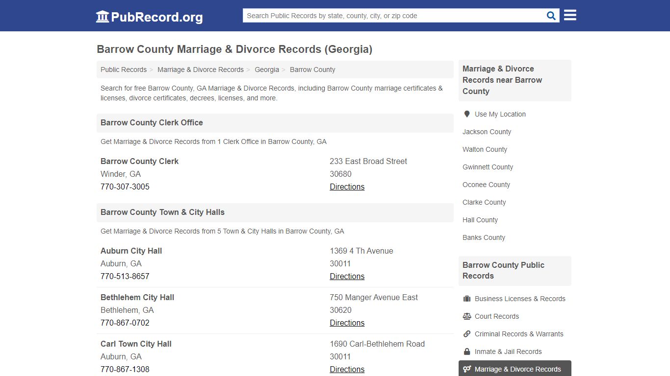 Barrow County Marriage & Divorce Records (Georgia)