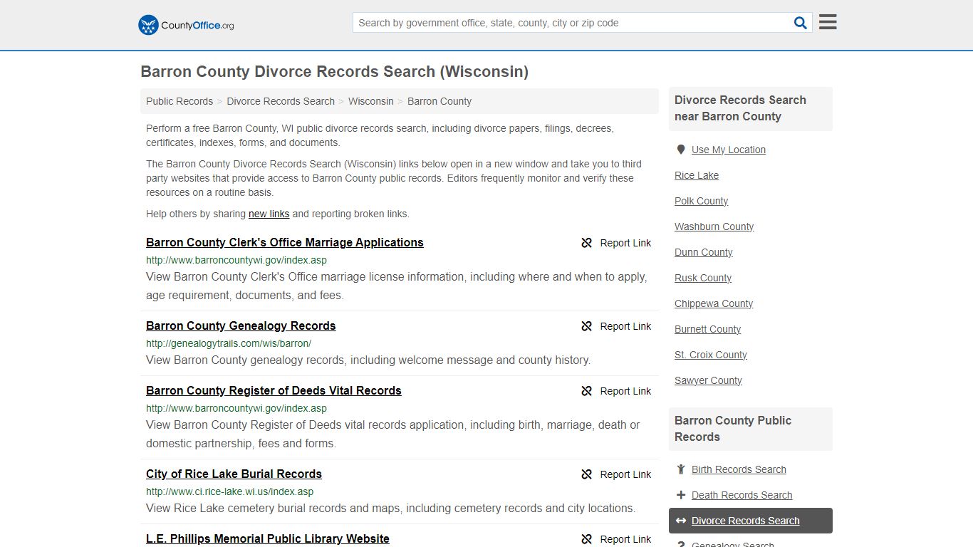 Barron County Divorce Records Search (Wisconsin) - County Office